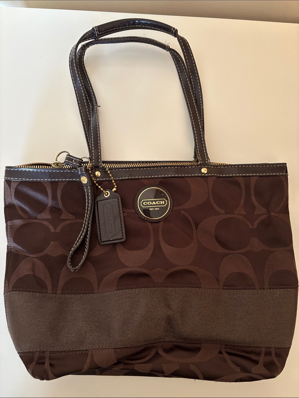 Coach Dark Brown Signature Shoulder Bag